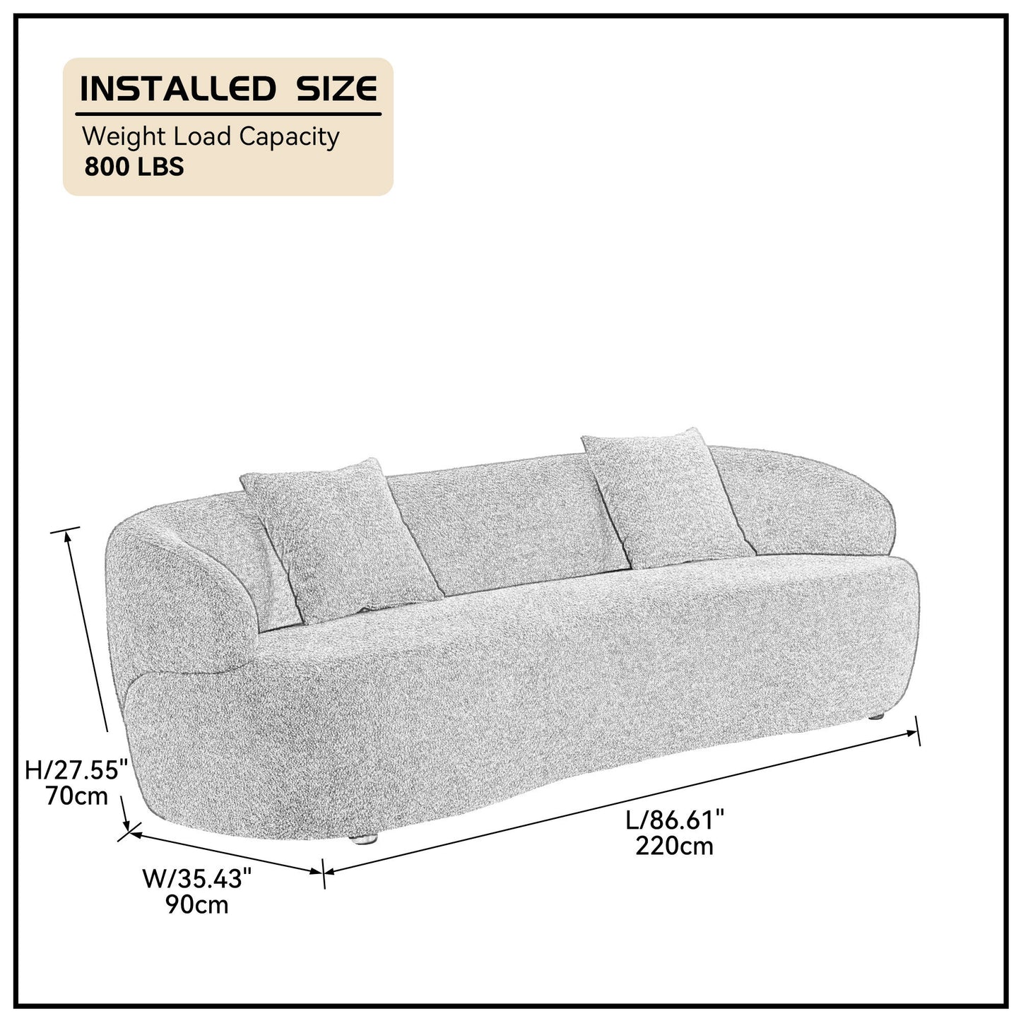 Mid Century Modern Curved Sofa, 3 Seat Cloud Boucle Fabric Couch for Living Room, Bedroom, Office - Brown