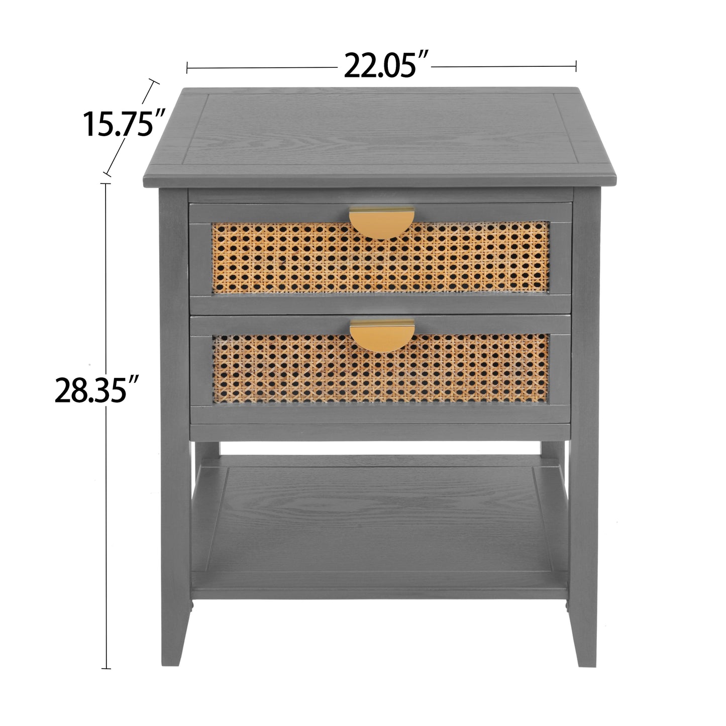 2 Drawer Side Table Nightstand Natural Rattan End Table for Bedroom