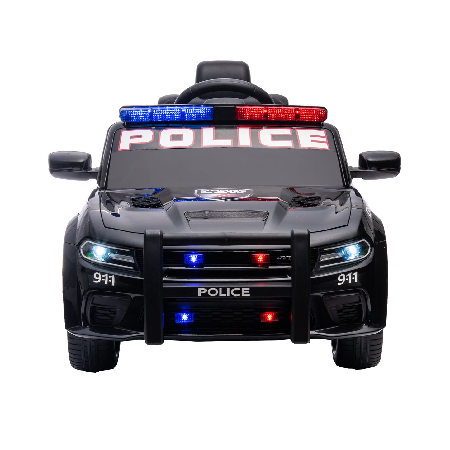 12V Licensed Dodge Charger Kids Ride On Police Car | Remote Control, Adjustable Speeds, Power Display | USB, MP3, Bluetooth, LED Lights | Four-Wheel Suspension, Slow Start | Black