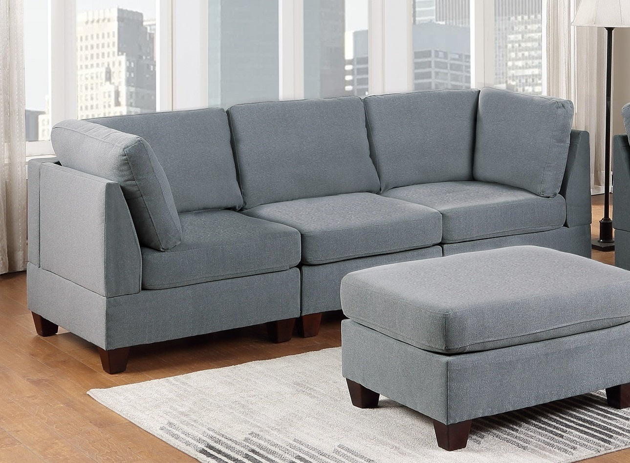 Modular Sofa Set 6pc Living Room Furniture Grey Linen Fabric Corner Wedge, Armless Chair, Ottoman