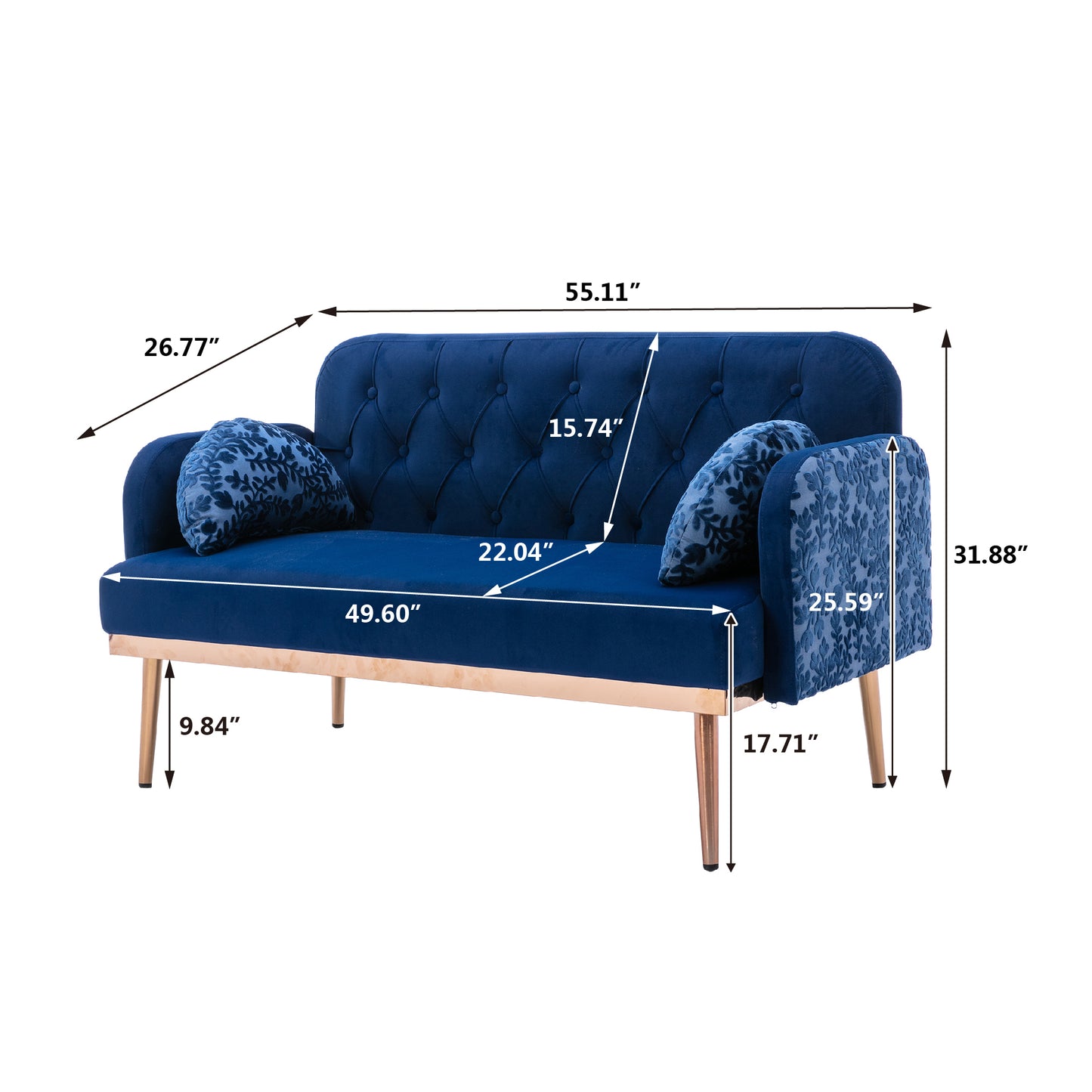 COOLMORE Velvet Sofa: Accent Loveseat with Metal Feet - Stylish, Comfortable, and Durable - Available in Various Sizes and Colors