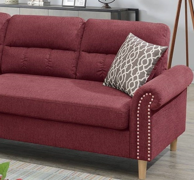 Paparika Red Polyfiber Reversible Sectional Sofa Set with Chaise, Pillows, Plush Cushion, and Nailheads - Luxurious Comfort for Your Living Space