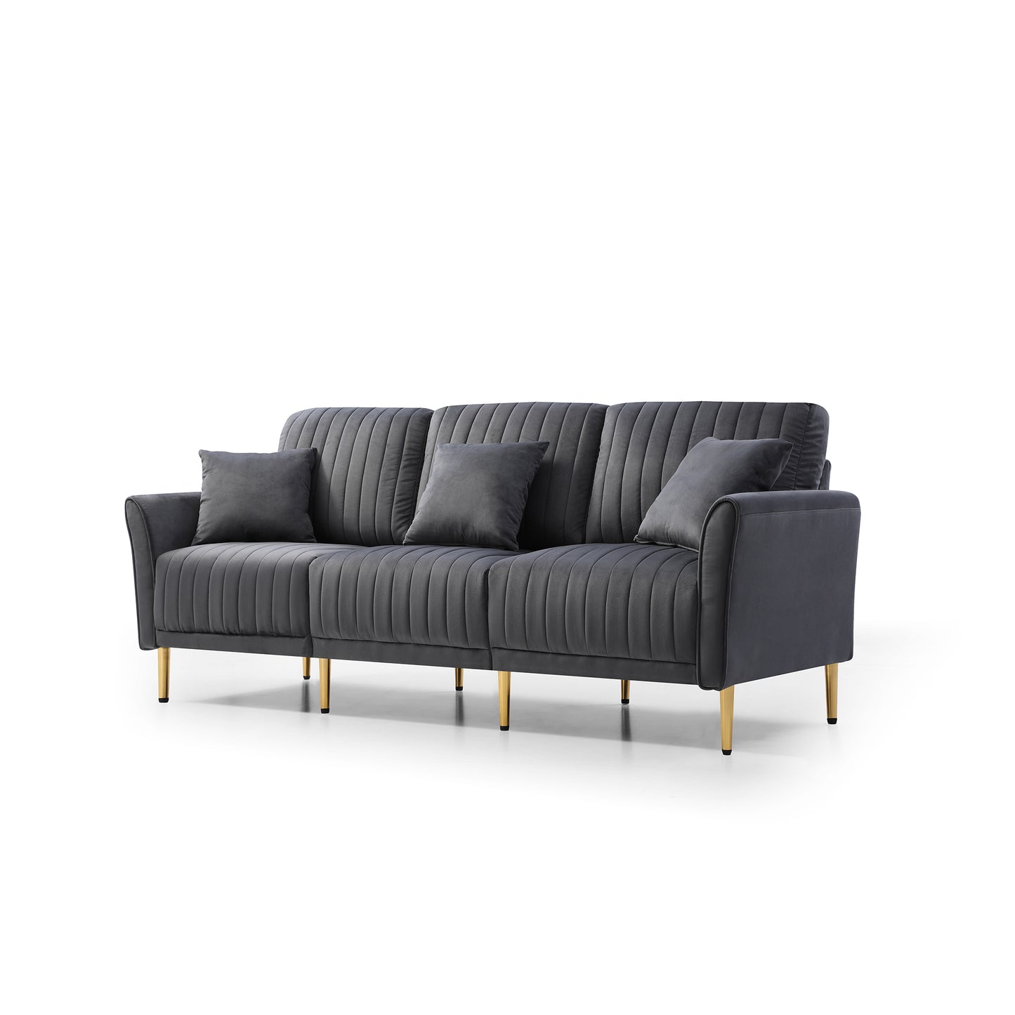 3 Pcs Sofa Loveseat Couch Set | 3 Piece Living Room Set | 1 Three Seat Sofa & 2 Loveseat Sofas | 7 Throw Pillows | Grey Velvet