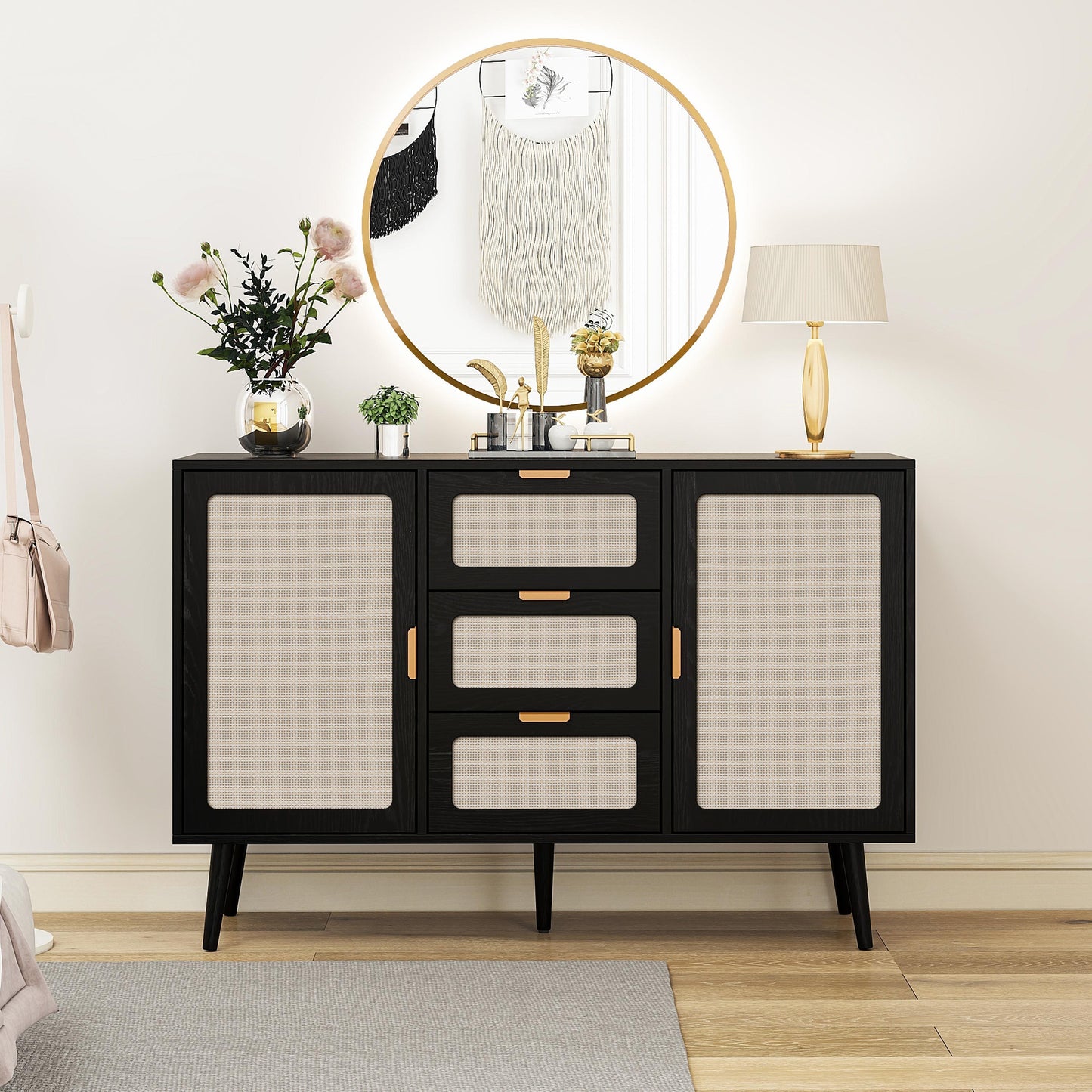 2 Door 3 Drawer Accent Storage Cabinet for Living Room Bedroom