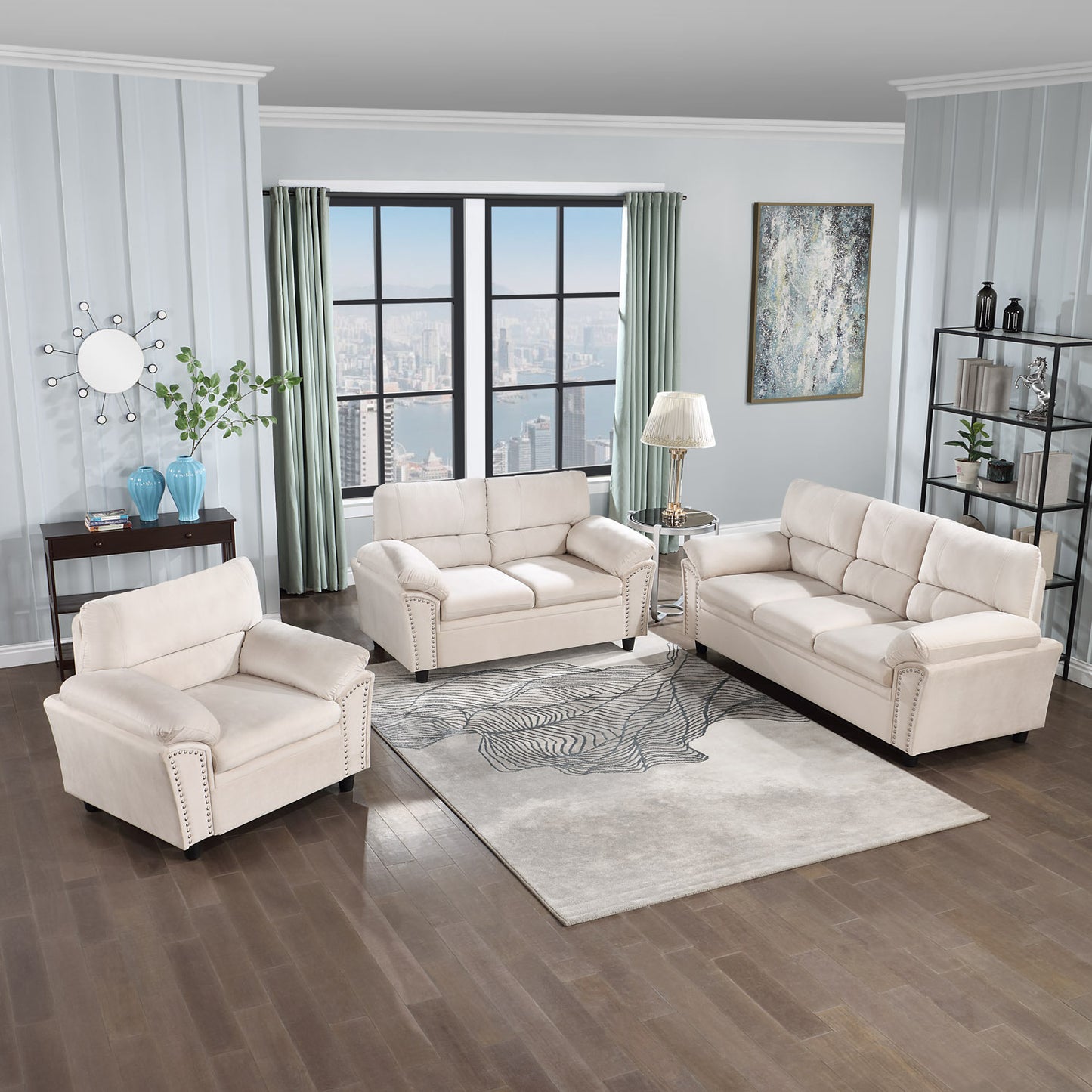 Set1+2+3 Sofa Velvet for Living Room, Bedroom, Office Beige: Comfortable and Stylish Velvet Sofa Set for Multiple Spaces