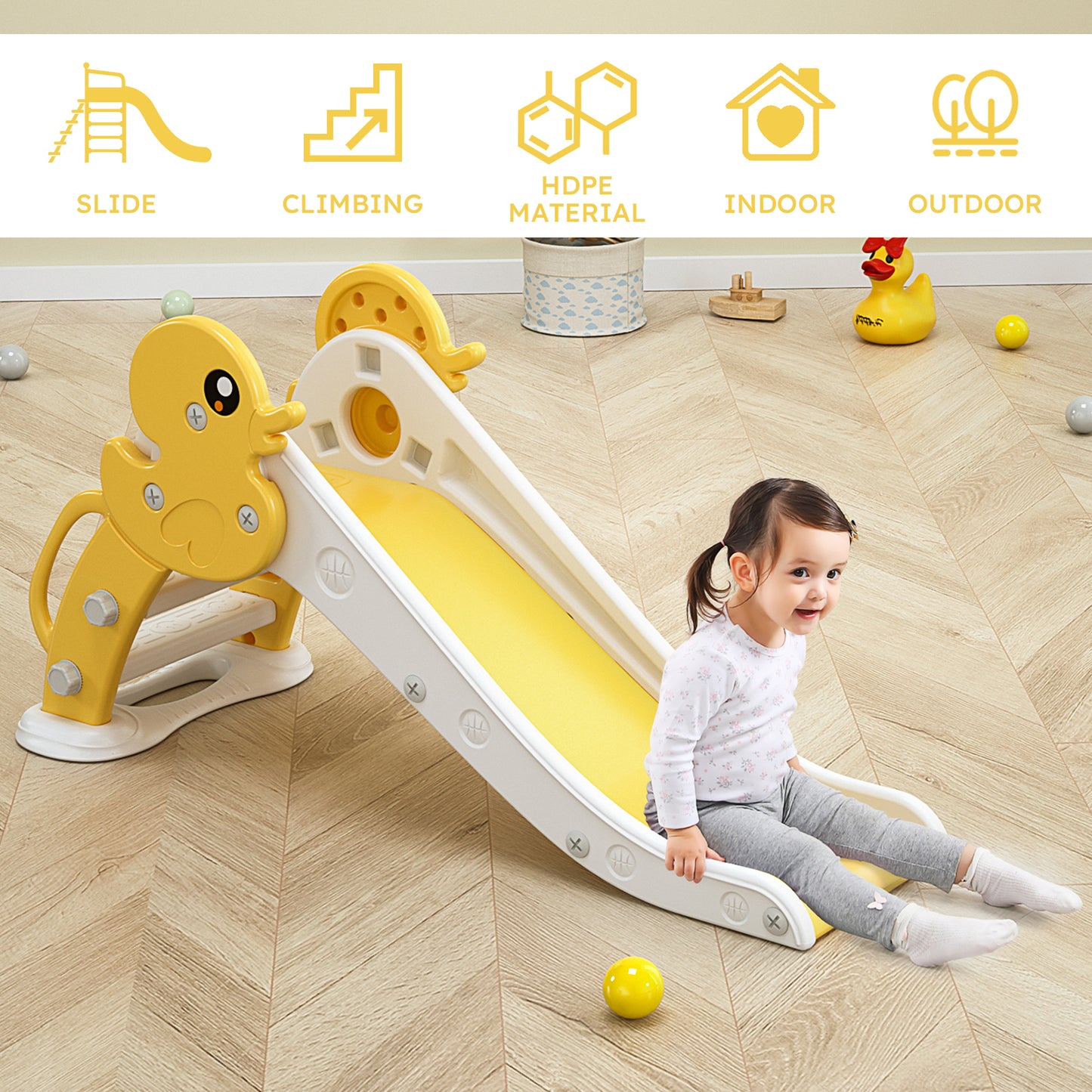 Kid Slide for Toddler Age 1-3: Indoor & Outdoor Yellow Plastic Slide for Pet Ducks - Playground Climber Slide