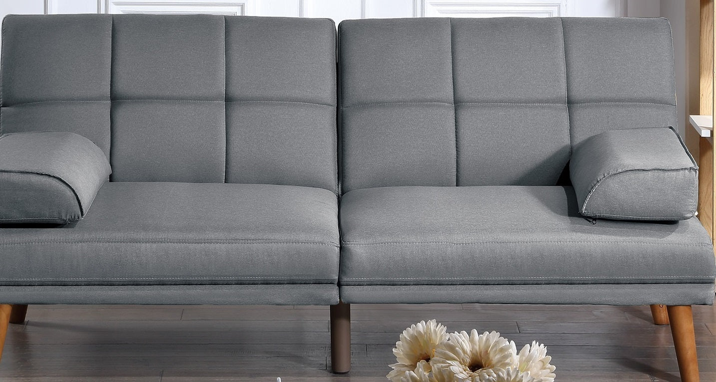 Blue Grey Polyfiber 2pc Sectional Sofa Set: Solid Wood Legs, Tufted Couch, Adjustable Sofa Chaise