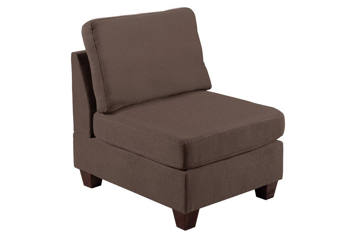 Modular Sectional 6pc Set Living Room Furniture - L-Sectional in Black Coffee Linen Like Fabric - 2 Corner Wedge, 2 Armless Chairs, and 2 Ottomans