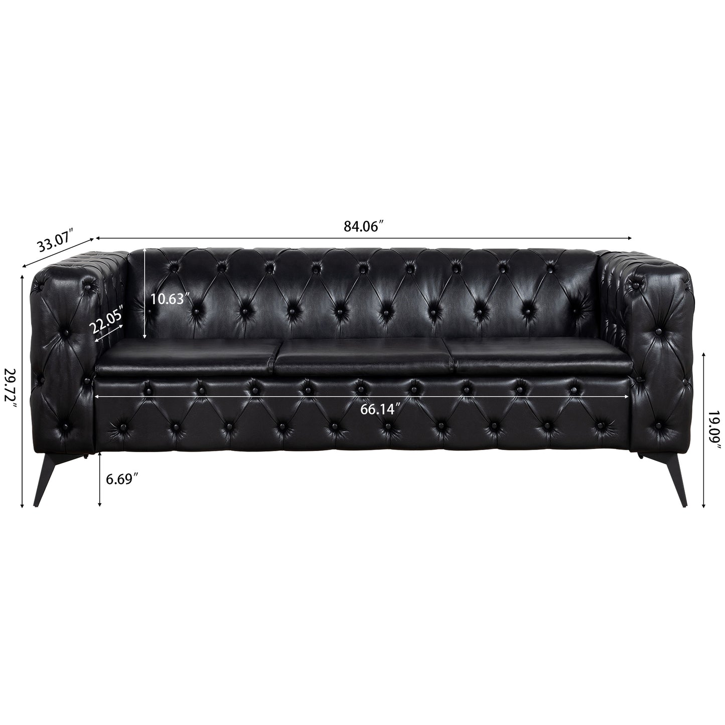 Traditional Square Arm Removable Cushion 3 Seater Sofa, 84.06" Width, Various Colors