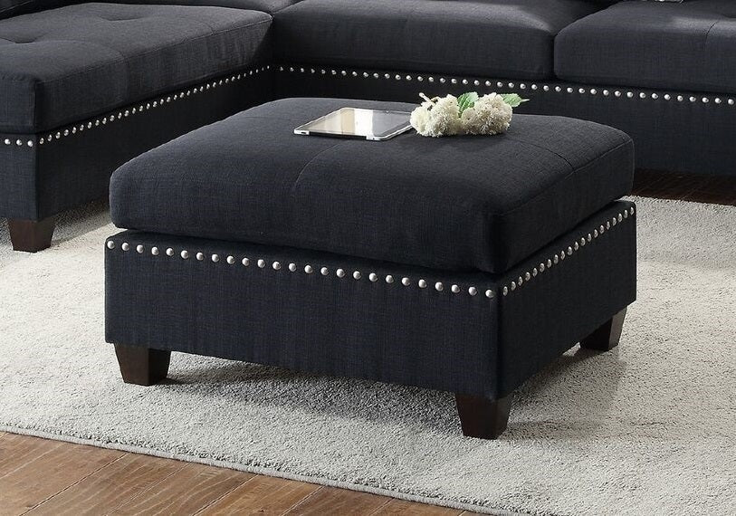 3-Pcs Black Polyfiber Sectional Sofa with Reversible Chaise & Ottoman - Cushion Sofa, Pillows Included