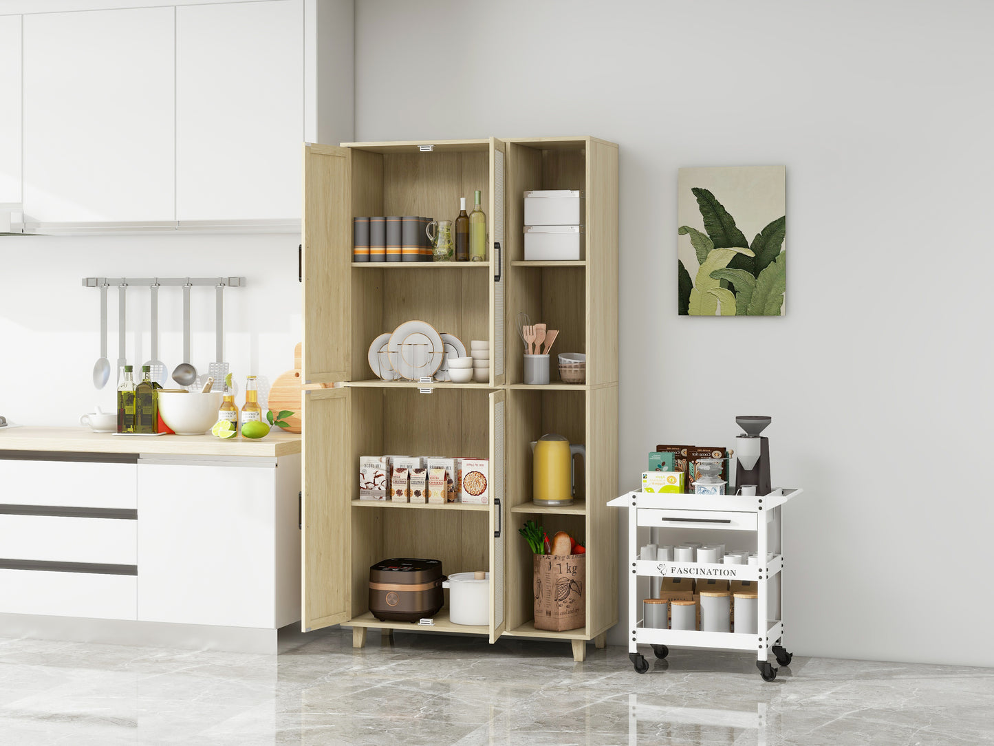 4 Door Cabinet with 4 Adjustable Shelves Storage Cabinet 72" Tall