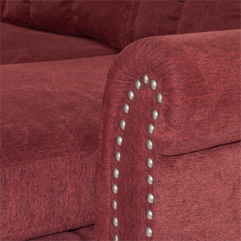 Paparika Red Polyfiber Reversible Sectional Sofa Set with Chaise, Pillows, Plush Cushion, and Nailheads - Luxurious Comfort for Your Living Space