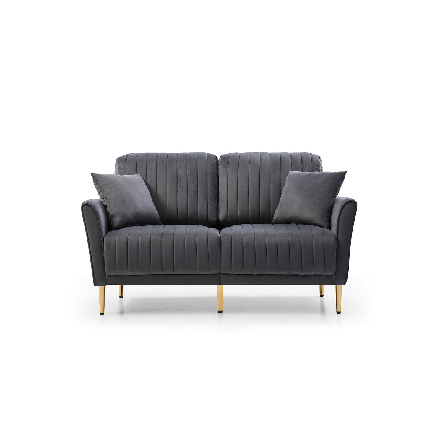 Grey Velvet Couch and Sofa Set for Living Room, 2-Piece Modern Sofas Set with Removable Cushions and Free Throw Pillow - Furniture Set for Comfort and Style (Color: Grey, Size: 2 Seats)