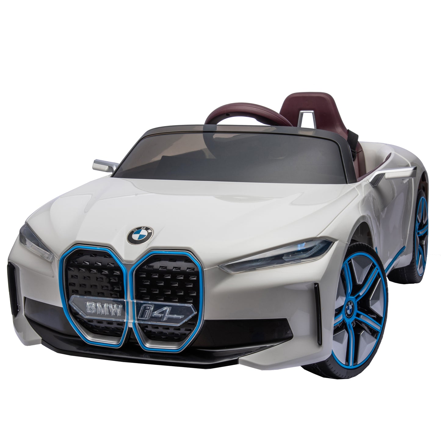 Licensed BMW I4 12V Kids Ride-On Car: 2.4G Remote Control, Electric, 3-Speed, Power Display, USB, MP3, Bluetooth, LED Lights, Safety Belt, Story - Black