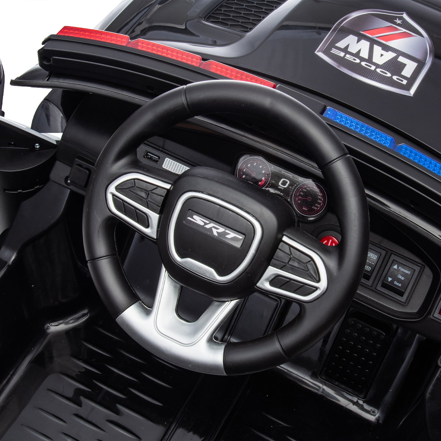 12V Licensed Dodge Charger Kids Ride On Police Car | Remote Control, Adjustable Speeds, Power Display | USB, MP3, Bluetooth, LED Lights | Four-Wheel Suspension, Slow Start | Black
