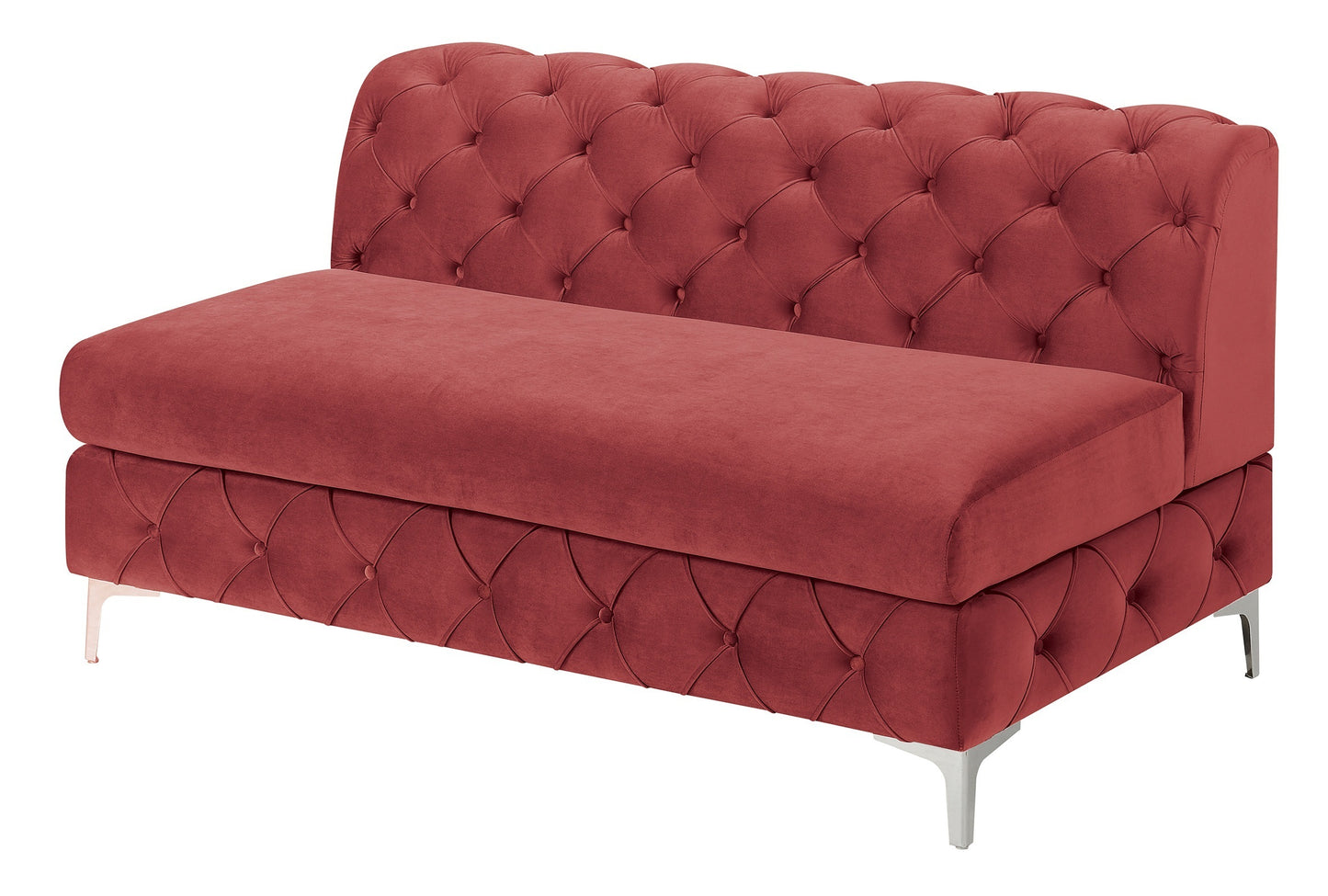 Gorgeous Living Room U-Sectional Burgundy Velvet Tufted Cushion Couch LAF and RAF Chaise Armless Loveseat: Luxurious Velvet U-Sectional Couch with Tufted Cushions and Armless Loveseat in Burgundy Color