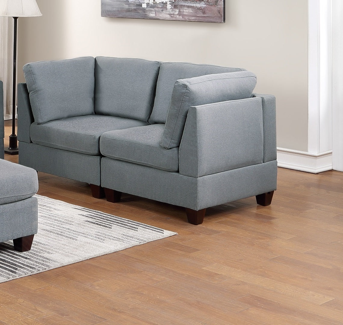 Modular Sofa Set 6pc Living Room Furniture Grey Linen Fabric Corner Wedge, Armless Chair, Ottoman