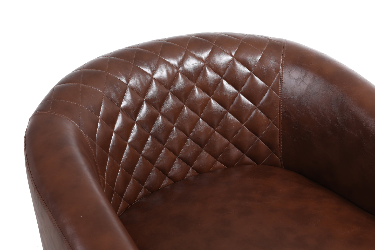 Accent Barrel Chair with Nailheads and Solid Wood Legs - Brown PU Leather - COOLMORE Living Room Chair