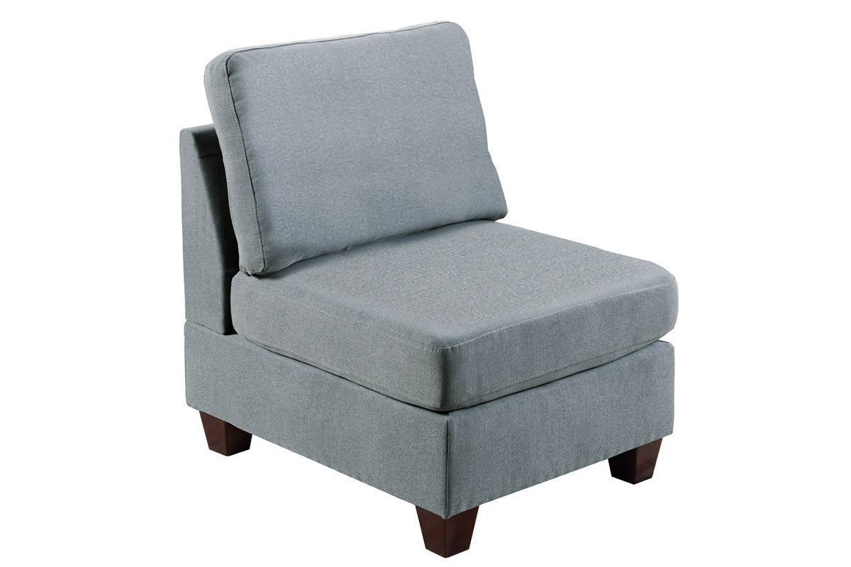 Modular Sectional Living Room Furniture Grey Linen Like Fabric 9pc Set: 3x Corner Wedge, 4x Armless Chairs, 2x Ottomans
