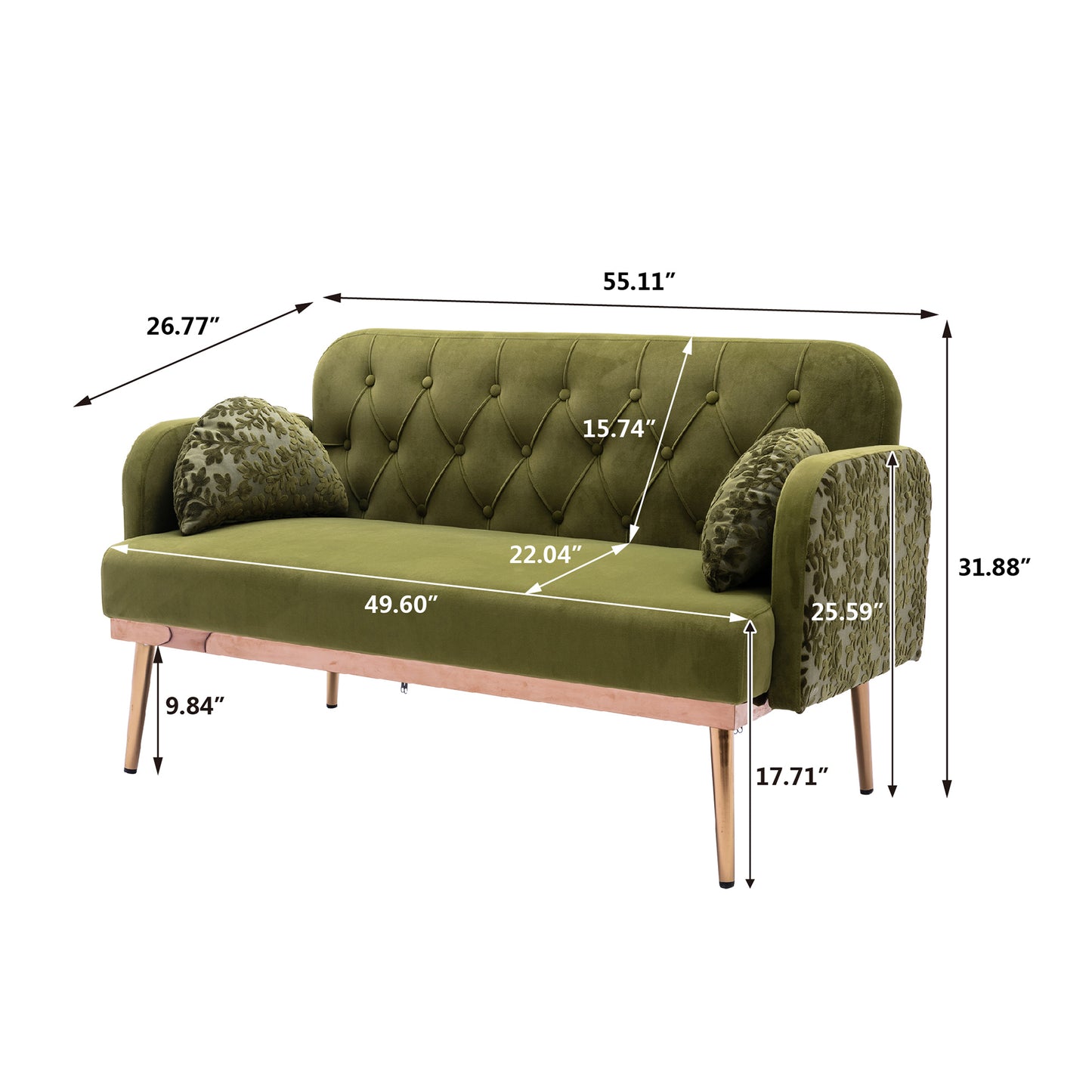 COOLMORE Velvet Sofa: Accent Loveseat with Metal Feet - Stylish, Comfortable, and Durable Upholstered Furniture for Your Home Decor