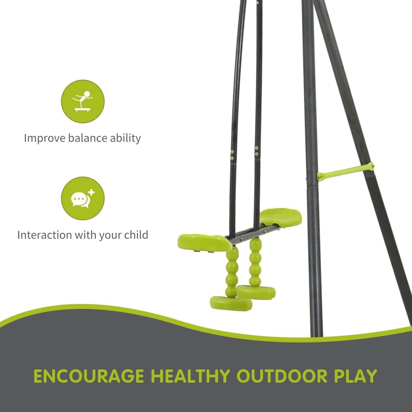 Triple Children Metal Safe Swing Set 440lbs for Outdoor Playground - Black/Green, 3 Seats, Age 3+.