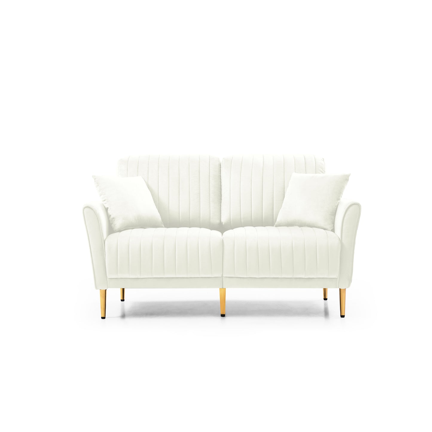 Modern Upholstered Sofa 3 Seater & 2 Seater Couches for Living Room Sectional Sofas with Throw Pillows and Gold Metal Legs, Cream Velvet