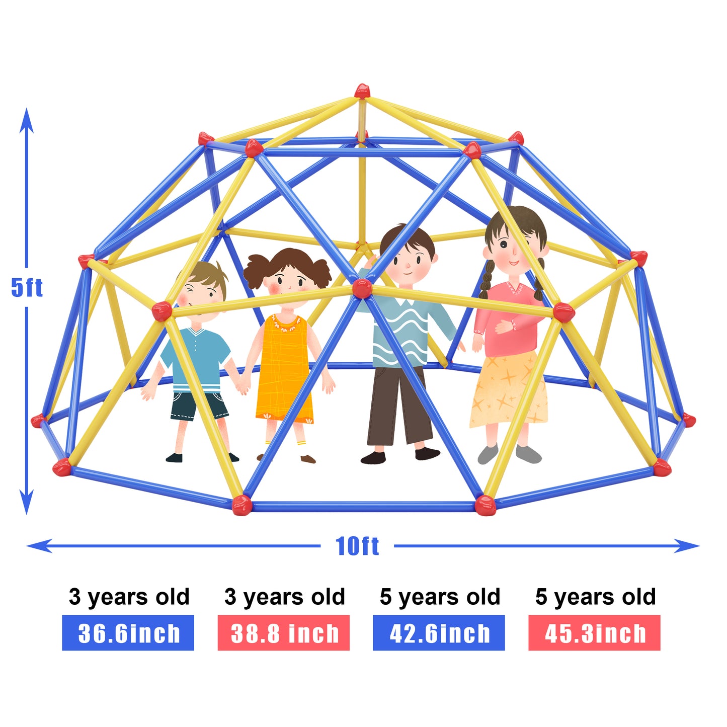 Kids Climbing Dome Jungle Gym - 10 ft Geometric Playground Dome Climber Play Center: Rust & UV Resistant Steel, Supports 1000 LBS