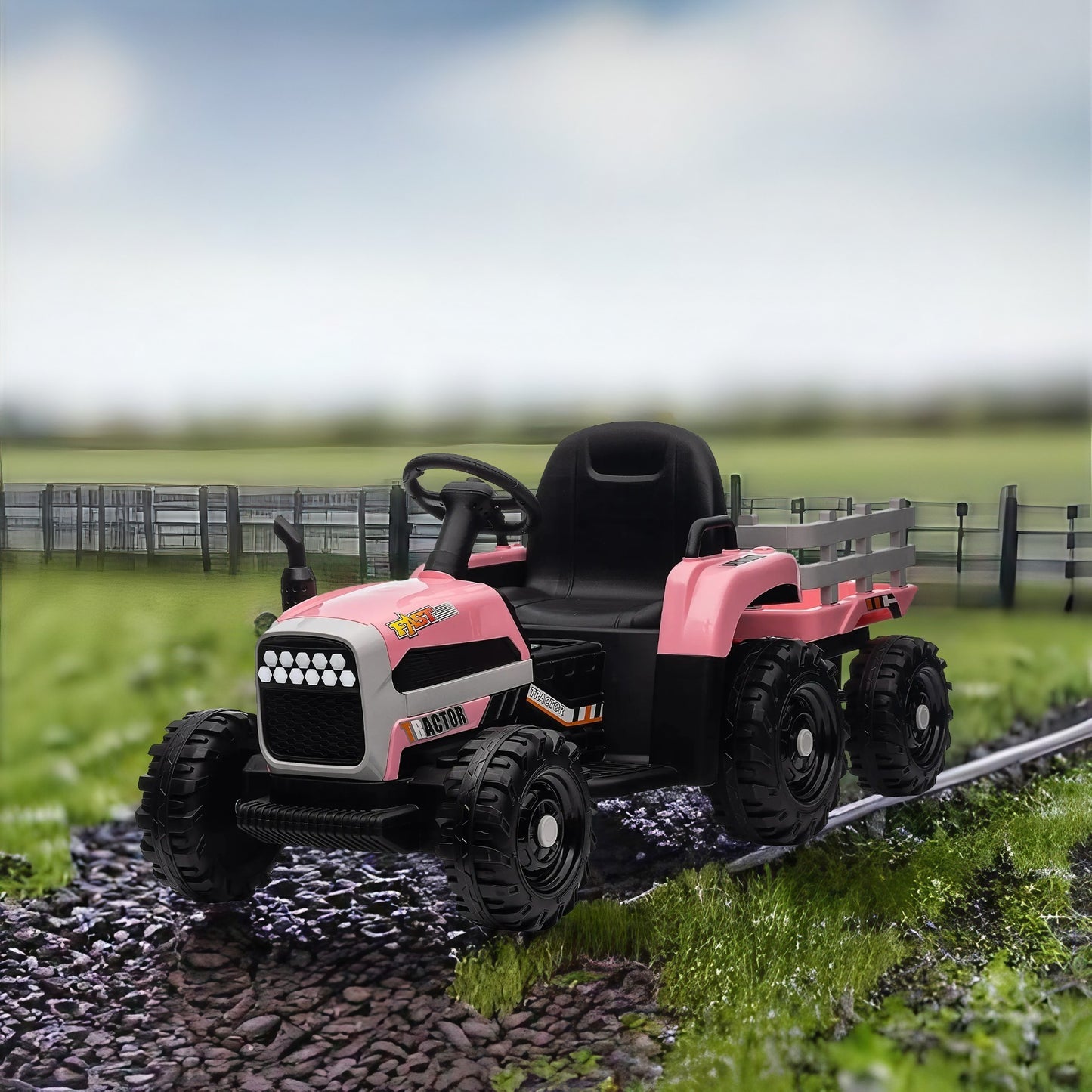 12V Battery Powered Ride on Tractor with Trailer: Remote Control, Three-Speed Adjustable, Power Display, USB, MP3, Bluetooth, LED Light, Two-Point Safety Belt, Perfect for Kids, Color Options Available