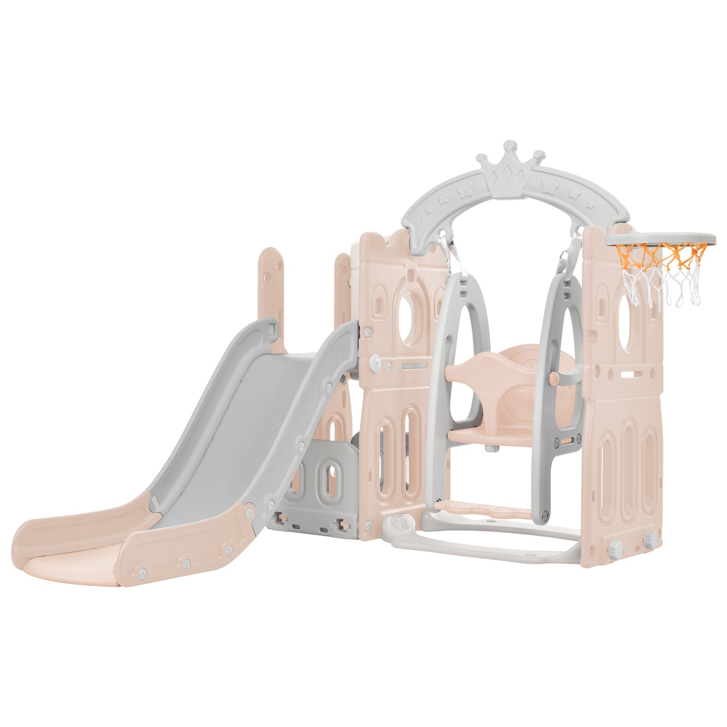 Toddler Slide and Swing Set 5 in 1: Freestanding Kids Playground Climber Slide Playset with Basketball Hoop for Indoor & Outdoor Fun, Perfect for Babies - Multi-Color & Size Options Available