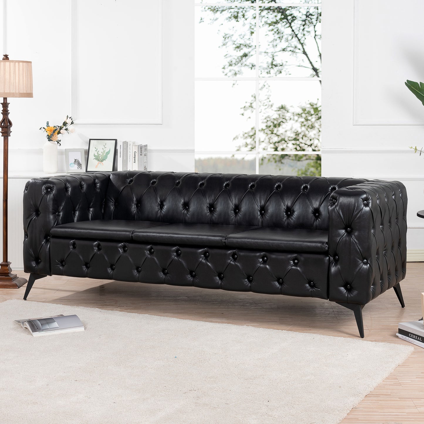 Traditional Square Arm Removable Cushion 3 Seater Sofa, 84.06" Width, Various Colors