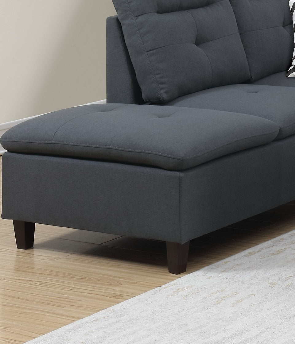 Living Room Furniture Charcoal Cushion Sectional with Ottoman - Linen Like Fabric Sofa Chaise
