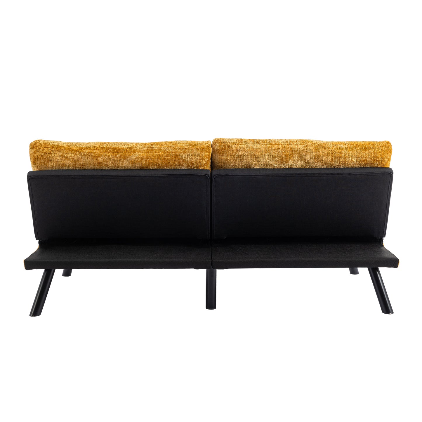 Convertible Sofa Bed Loveseat Futon Bed Adjustable Lounge Couch with Metal Legs, Breathable Chenille-Yellow. Perfect for Compact Living Spaces.