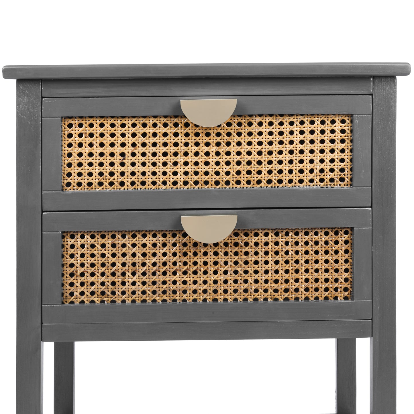 2 Drawer Side Table Nightstand Natural Rattan End Table for Bedroom