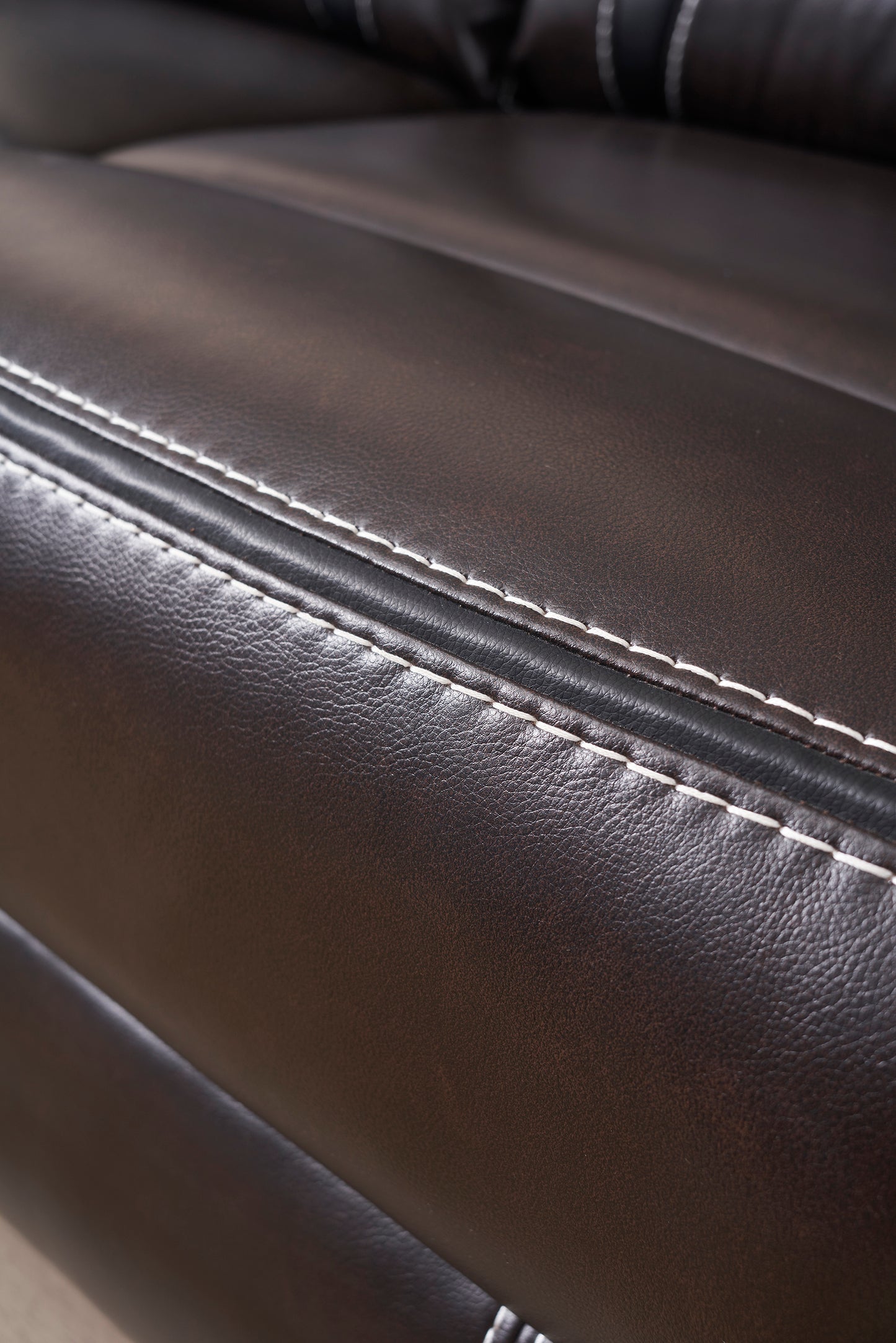 Reclining Upholstered Manual Puller in Faux Leather: Brown, 85.83"x38.58"x40.16"