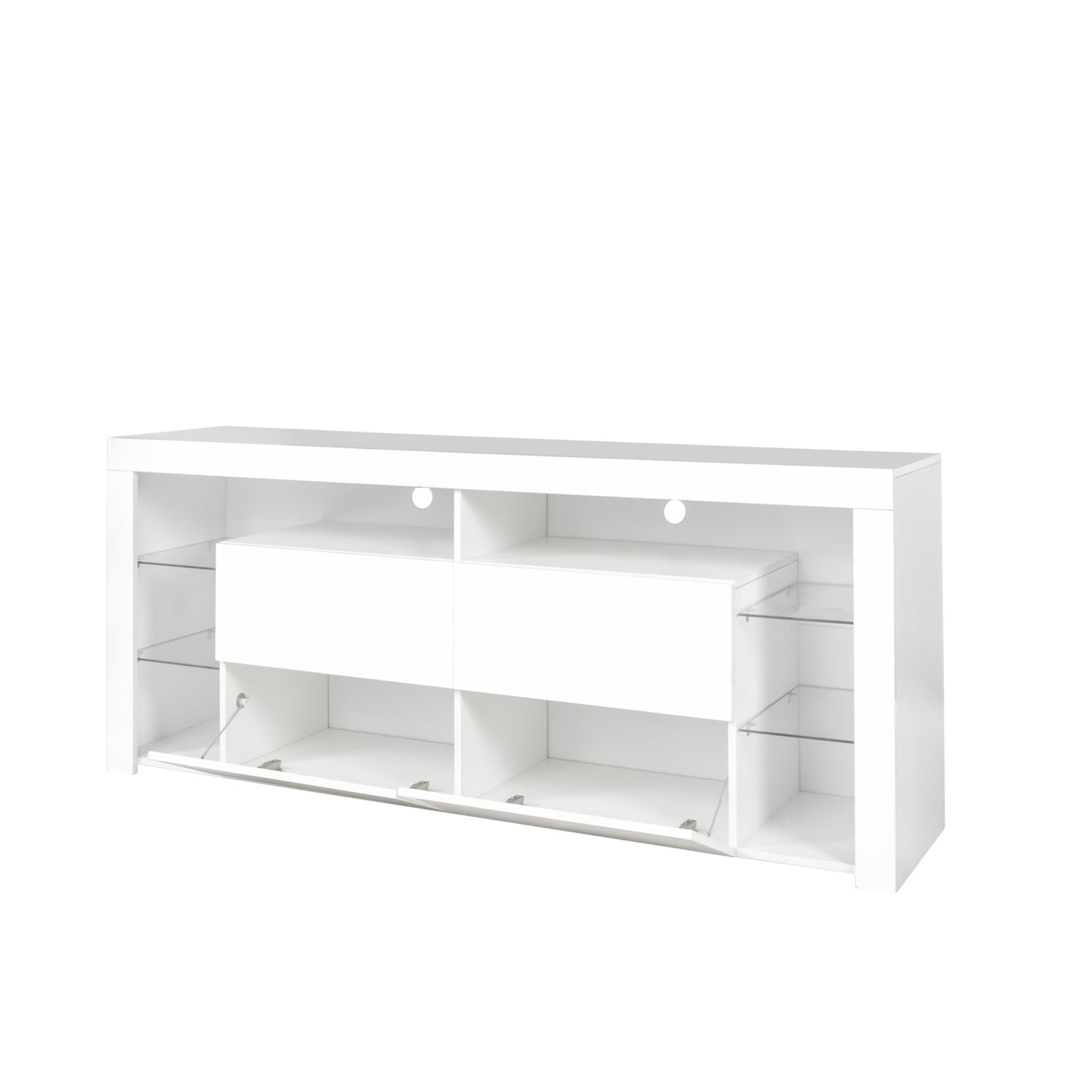 White Modern contracted LED TV Cabinet with Storage Drawers,4 Storage Cabinet with Open Shelves for Living Room Bedroom