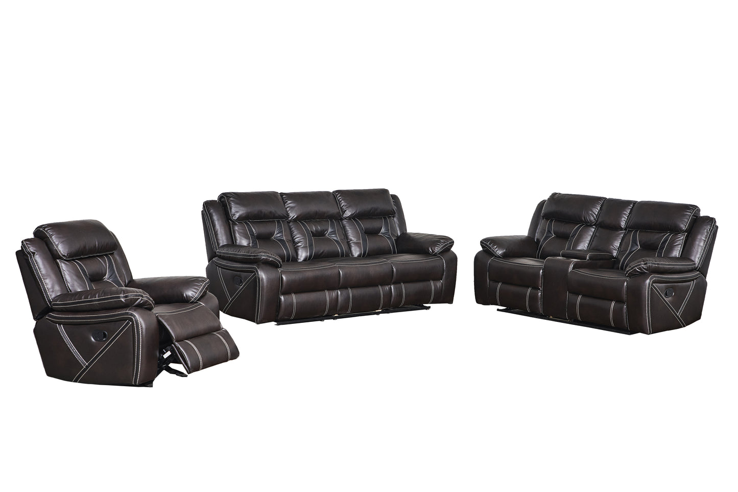 Reclining Upholstered Manual Puller in Faux Leather: Brown, 85.83"x38.58"x40.16"