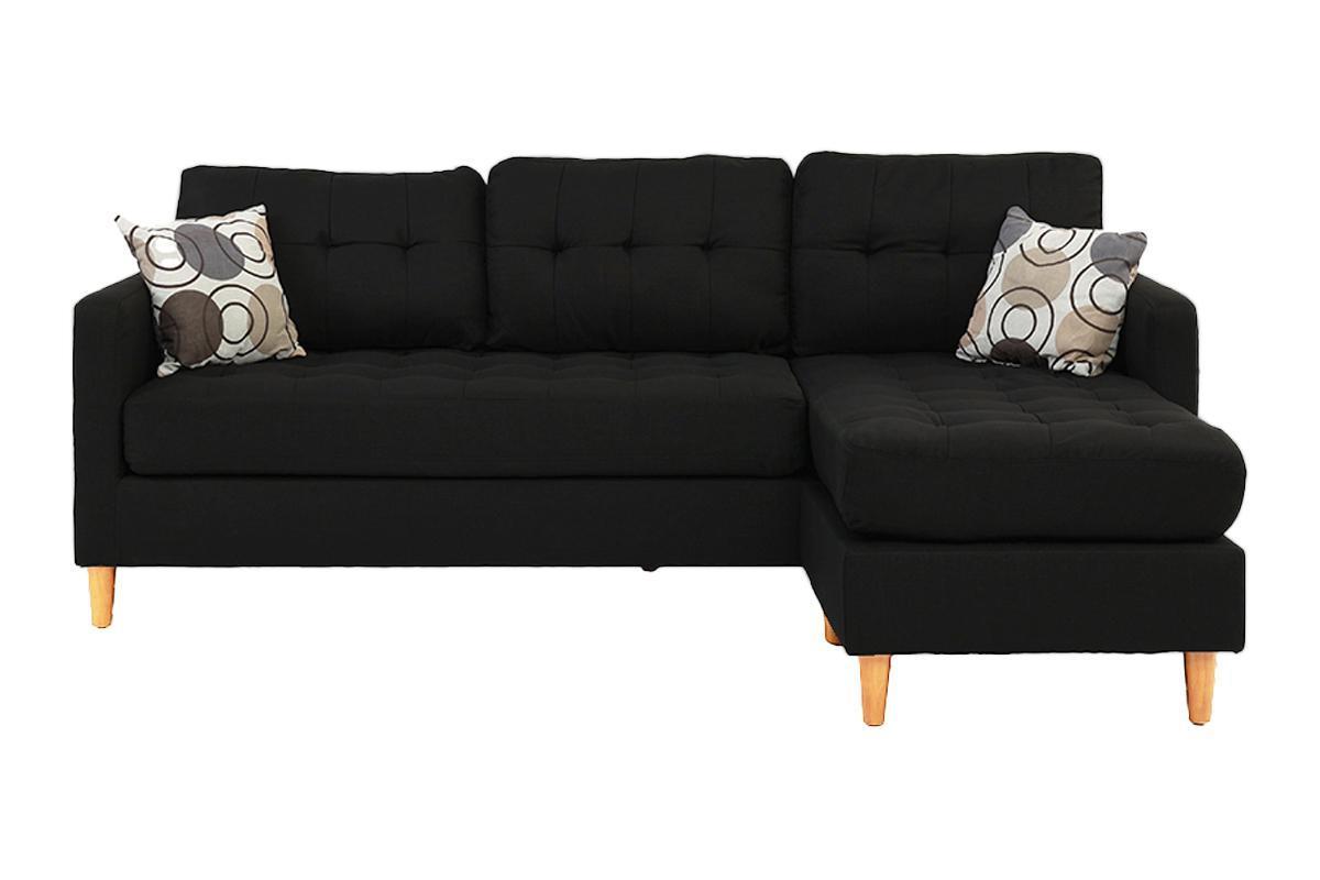 Black Polyfiber Sectional Sofa Living Room Furniture with Reversible Chaise, Pillows, Tufted Back, and Modular Design