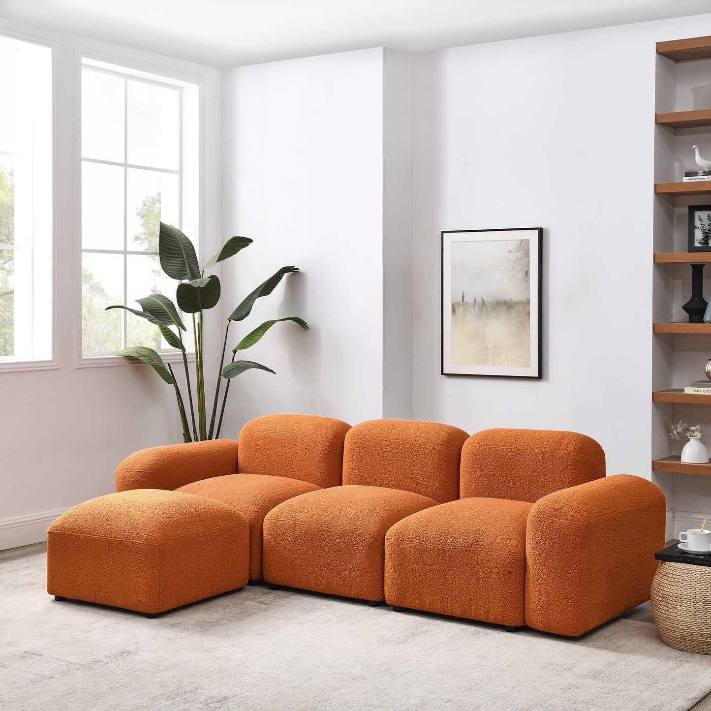 L-Shape Modular Sectional Sofa, DIY Combination, Teddy Fabric, Orange - Comfortable and Stylish Furniture for Your Home