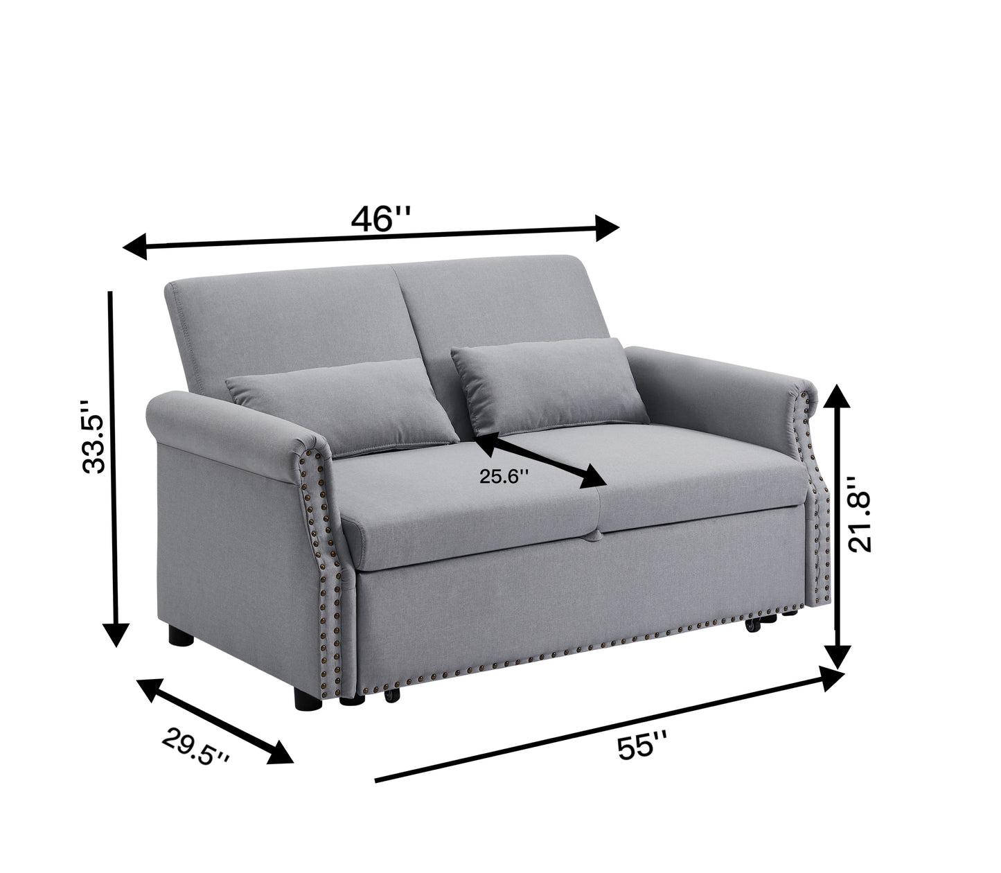 55" Pull Out Sleep Sofa Bed 2 Seater Loveseat with Adjustable Backrest and Lumbar Pillows for Apartment Office Living Room | Artemax Modern Couch