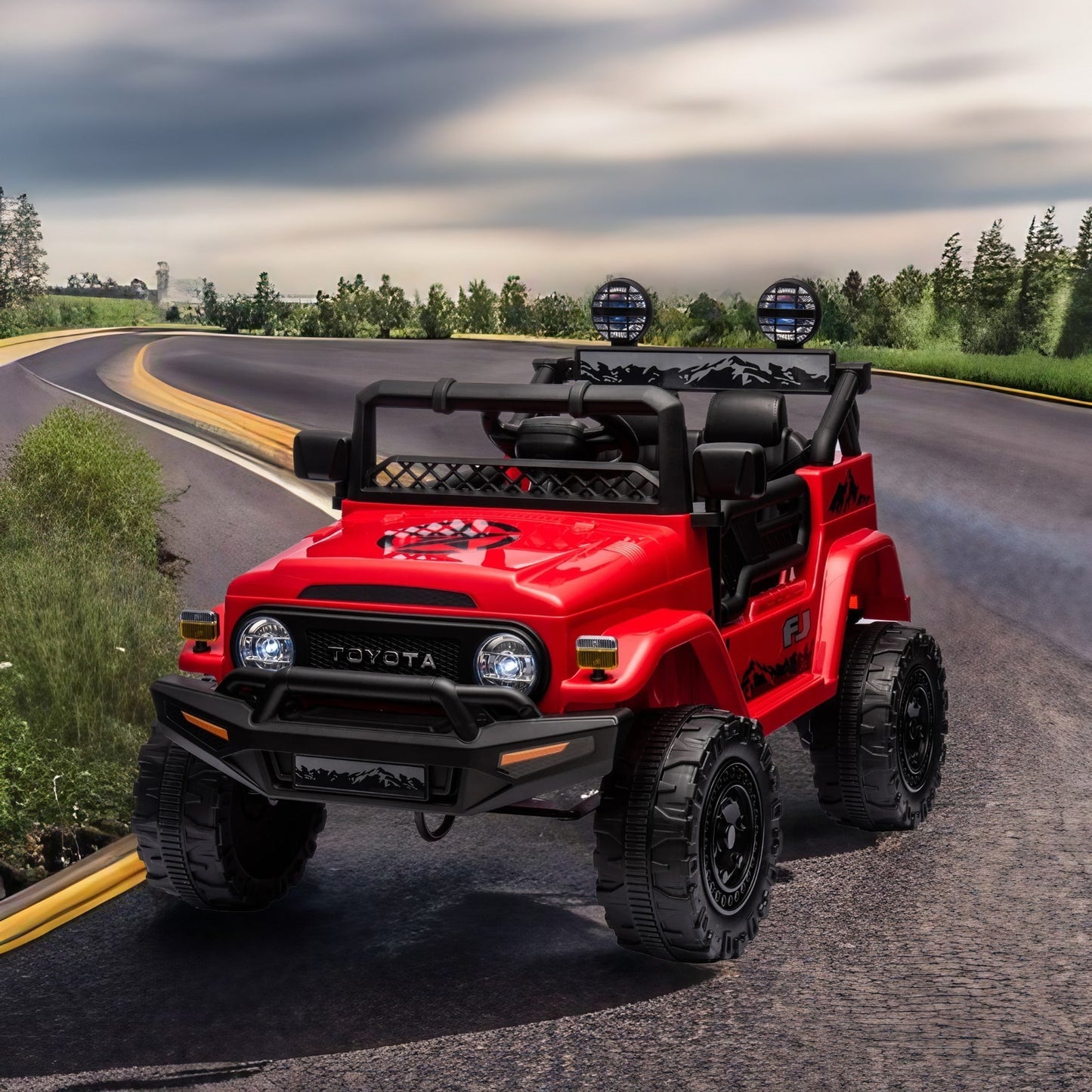 Licensed Toyota FJ Cruiser 12V Kids Ride On Car - Remote Control, Adjustable Speed, Power Display, USB/MP3/Bluetooth, LED Light, Safety Belt (Various Colors/Sizes)