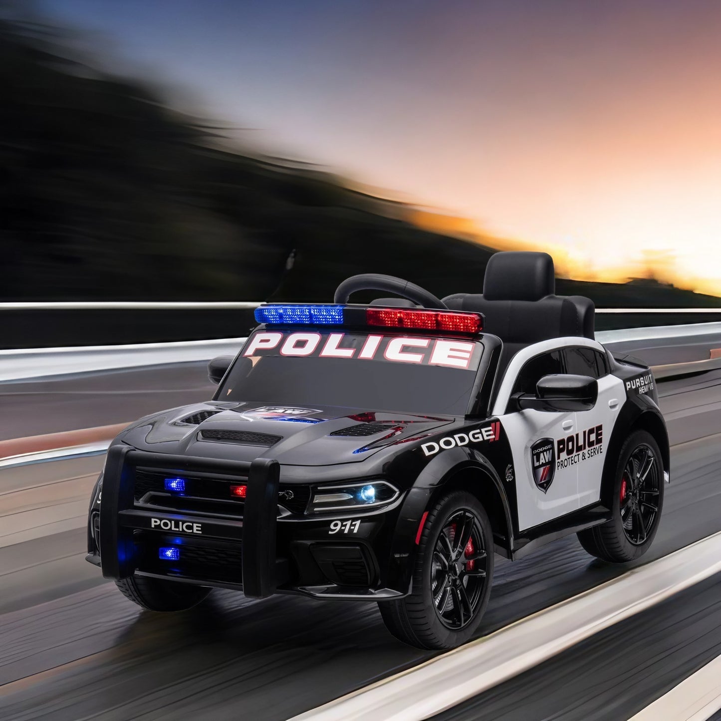 12V Licensed Dodge Charger Kids Ride On Police Car | Remote Control, Adjustable Speeds, Power Display | USB, MP3, Bluetooth, LED Lights | Four-Wheel Suspension, Slow Start | Black
