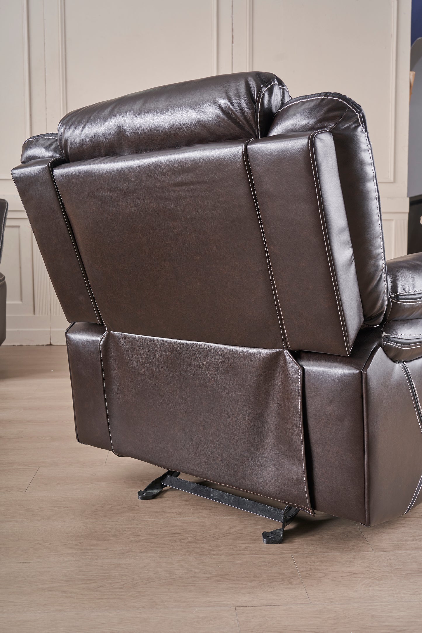 Reclining Upholstered Manual Puller in Faux Leather - Brown 38.58*38.58*40.16: Comfortable and Stylish Seating Solution with Manual Reclining Function and Brown Faux Leather Upholstery