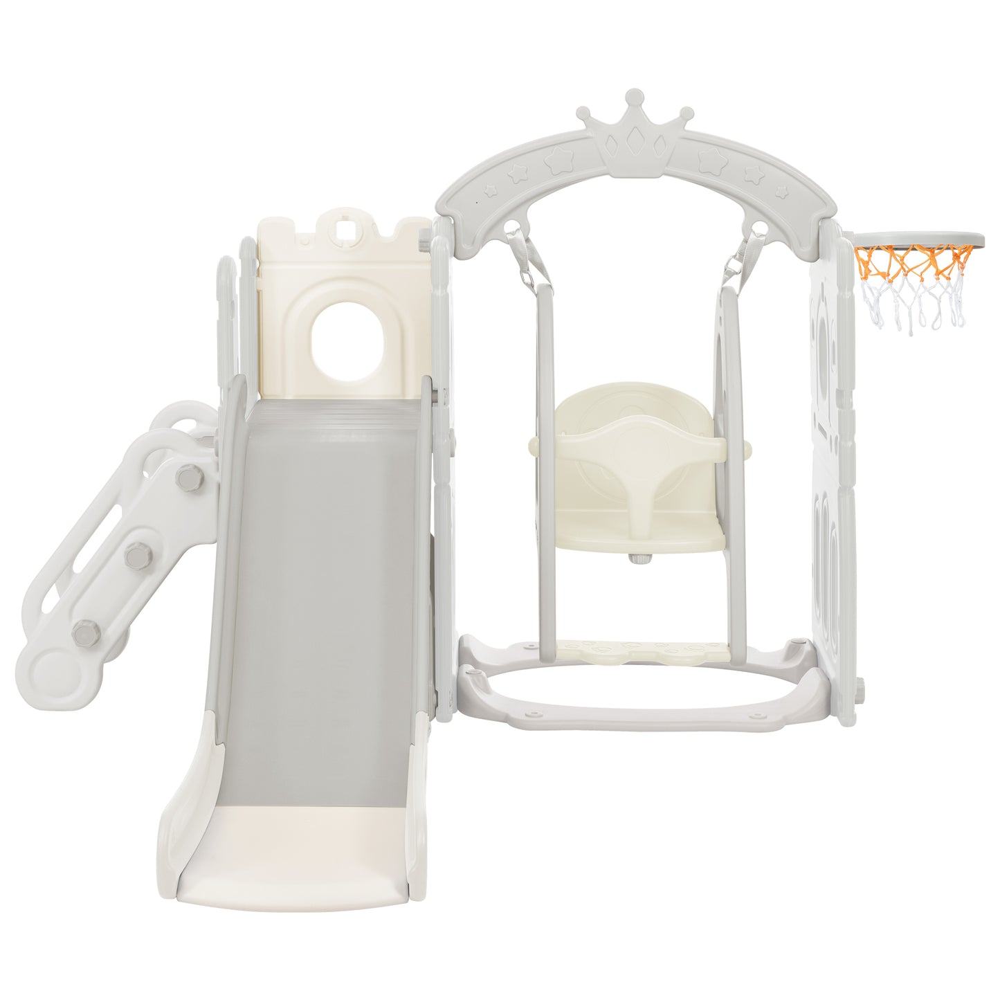 Toddler Slide and Swing Set: 5 in 1, Kids Playground Climber Slide Playset with Basketball Hoop, Freestanding Combination for Indoor & Outdoor Use