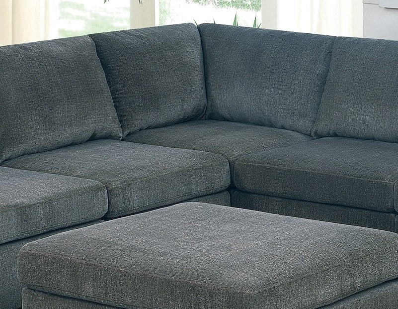 Living Room Furniture Grey Chenille Modular Sectional Set - Large Family U-Sectional Modern Couch 3x Corner Wedge 4x Armless Chairs and 2x Ottoman Plywood