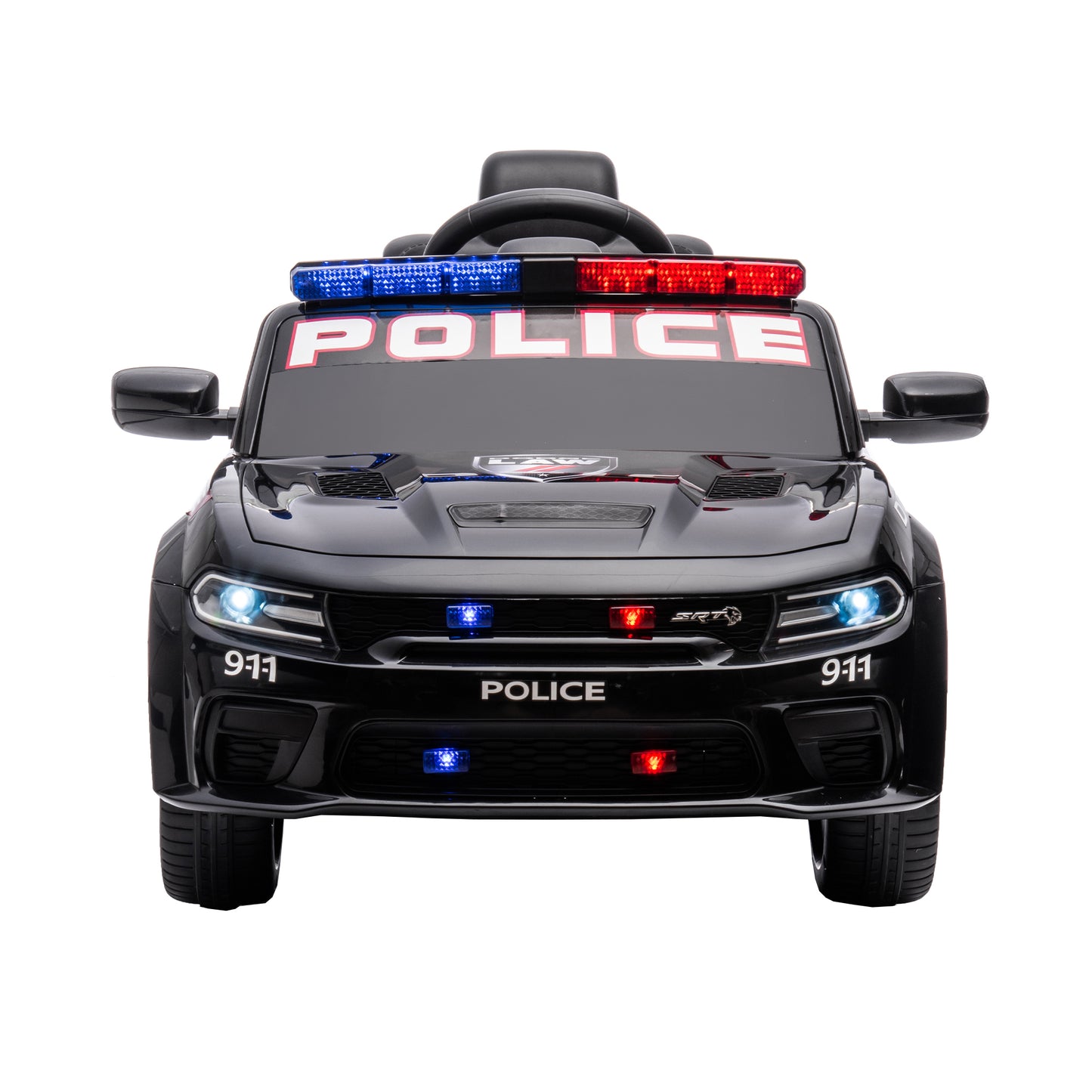 12V Licensed Dodge Charger Kids Ride On Police Car | Remote Control, Adjustable Speeds, Power Display | USB, MP3, Bluetooth, LED Lights | Four-Wheel Suspension, Slow Start | Black