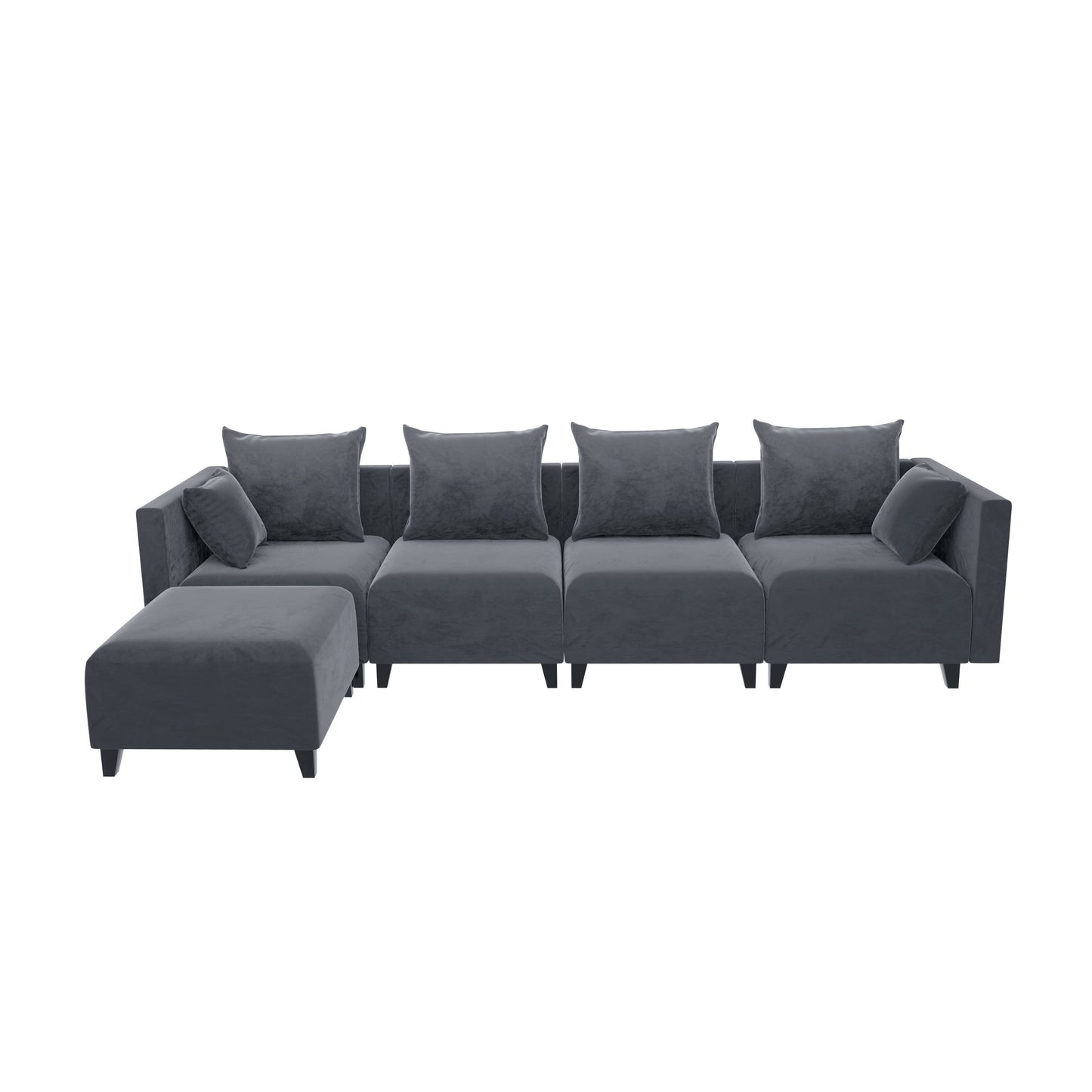 Sectional Sofa L Shape Modular Couch with 6 Pillows for Living Room Grey