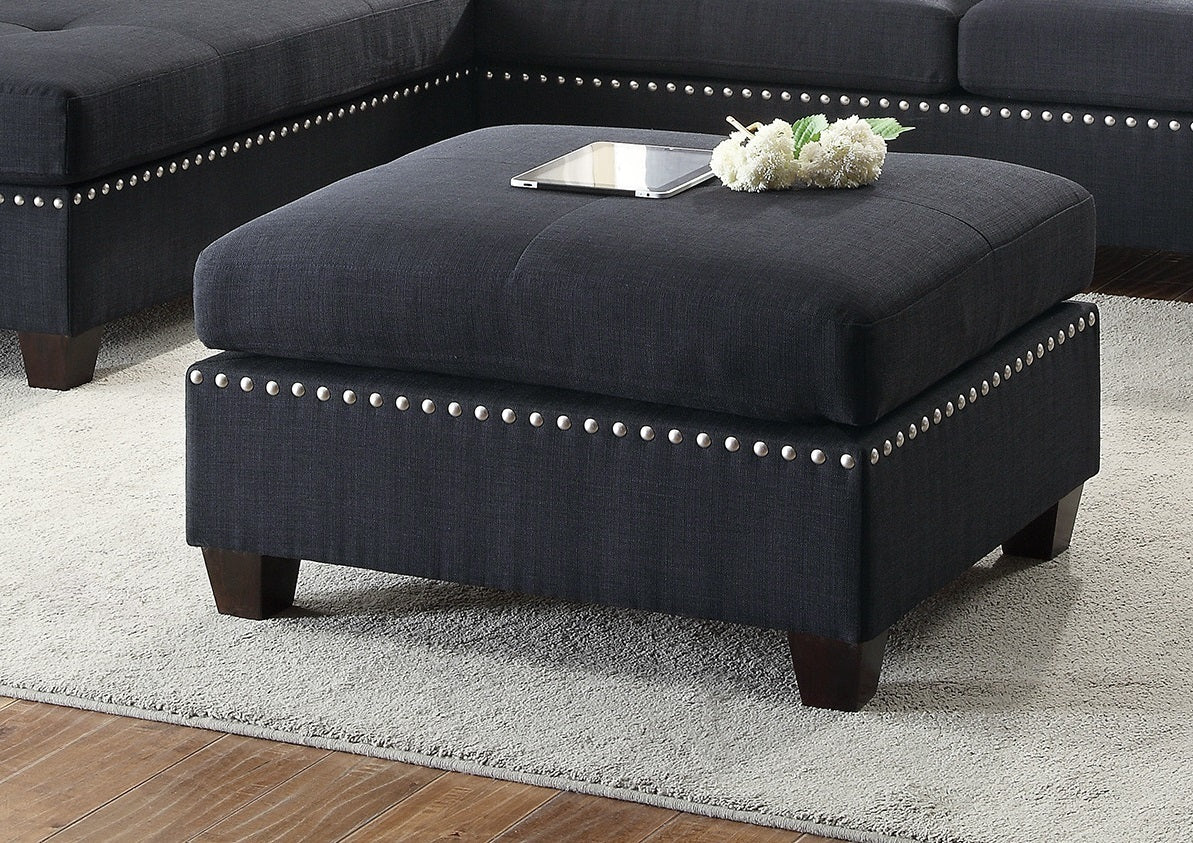 3-Pcs Black Polyfiber Sectional Sofa with Reversible Chaise & Ottoman - Cushion Sofa, Pillows Included