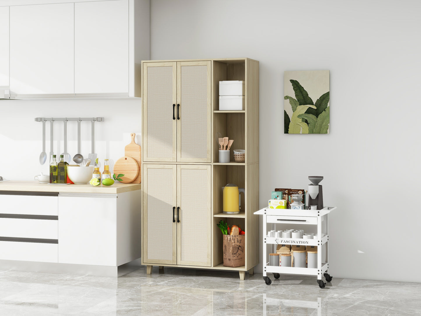 4 Door Cabinet with 4 Adjustable Shelves Storage Cabinet 72" Tall