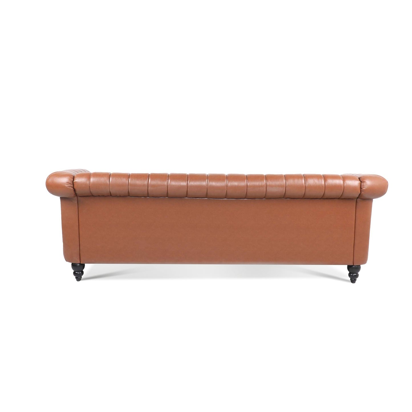 83.46" Brown PU Rolled Arm Chesterfield 3-Seater Sofa: Elegant and Spacious