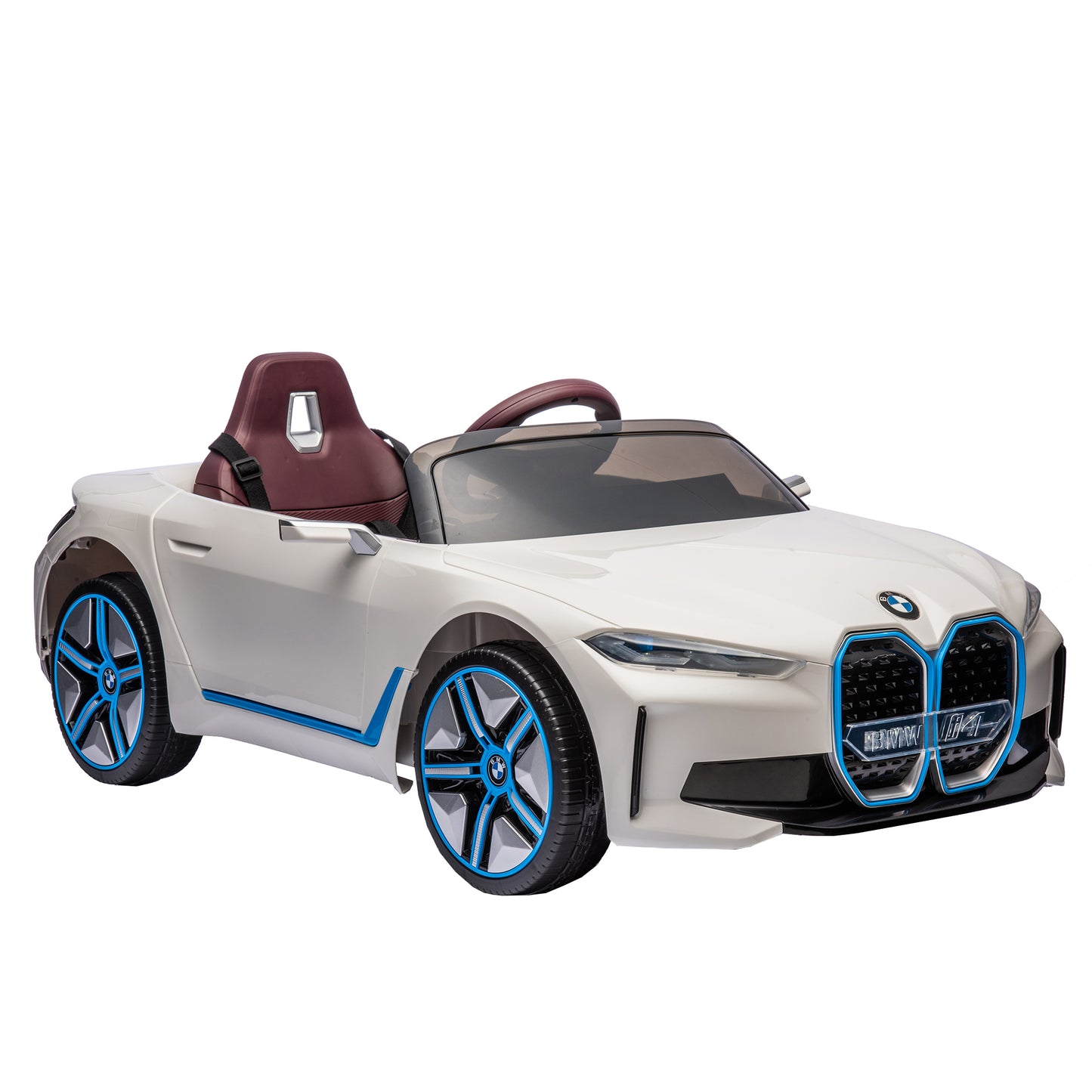 Licensed BMW I4 12V Kids Ride-On Car: 2.4G Remote Control, Electric, 3-Speed, Power Display, USB, MP3, Bluetooth, LED Lights, Safety Belt, Story - Black